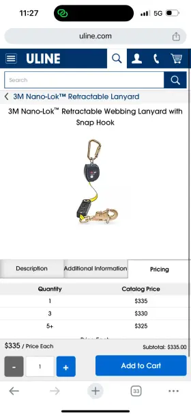 H-11196 3M SAIA Safety Fall Arrestor Lifeline Nano Lanyards
