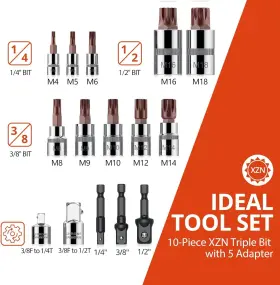 GET024-EU-A GETLITOOL Xzn Triple Square Spline Bit Socket Set #2