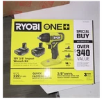 Ryobi One+ 18v 3/8 In Impact Wrench Kit 220 Ft-lbs, 2ah/4ah Li-ion+chgr. Fixed Price $179.99.