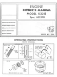 Kohler Engine Model K321s Spec. 60239d Owner's Manual. Fixed Price $18.50.