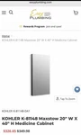 Kohler Maxstow 20x40 Medicine Cabinet Dark Anodized Mirror Door Reversible. Fixed Price $159.00.