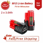 2 Pack 12v 3.0ah For Milwaukee M-12 Lithium-ion Battery 48-11-2425 48-11-2420. Fixed Price $19.50.
