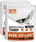10'x20' Waterproof White Tarps 2-pack - Heavy Duty Uv & Tear Resistant Cover. Fixed Price $95.99.