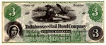 1859-70's $3 Obsolete Tallahassee Rail Road Company Note - Uncirculated. Fixed Price $299.00.
