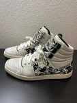 Authentic Rare Gucci 216202 High-top Sneaker Men S 8.5g White Black Graphic. Fixed Price $400.00.