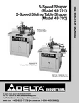 Delta 43-791 43-792 Instruction Manual User Guide For 5 Speed Shaper Coil Bound. Fixed Price $16.95.